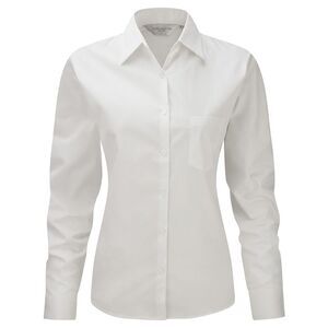Jerzees Women's Long Sleeve Pure Cotton Work/Office/Formal Shirt/Blouse / White